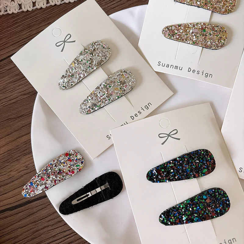 Glitter Teardrop Hair Clips for Girls - Cotton Blend Barrettes