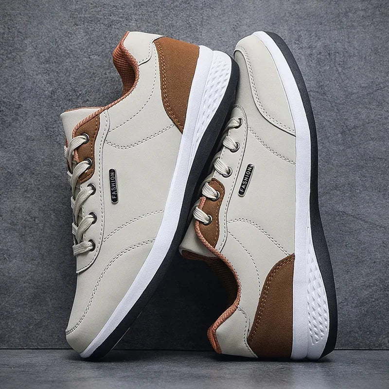 Men's Leather Casual Walking Sneakers for Spring and Autumn