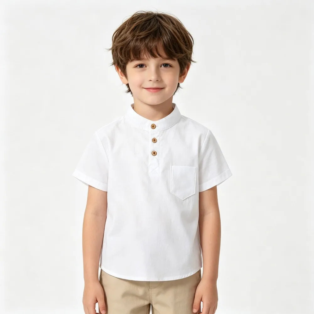 Boys Cotton Short Sleeve Dress Shirt Blouse for Summer
