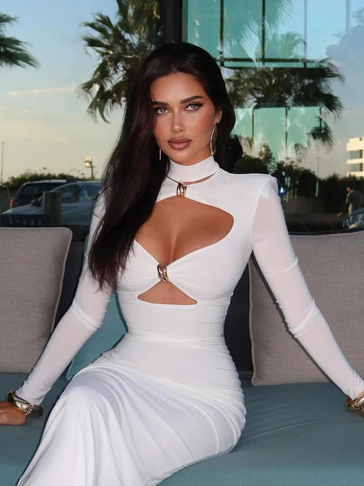 White Turtleneck Sheath Dress for Women by Ahagaga