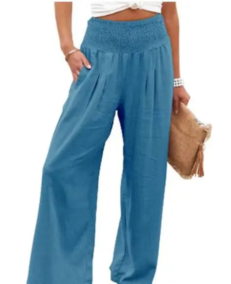Women's Wide Leg Beach Pants with Drawstring for Summer