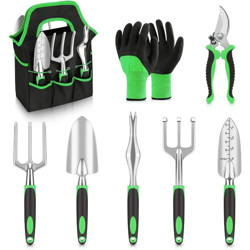 8 Piece Plastic Gardening Tool Set with Tote Bag and Pruning Shears