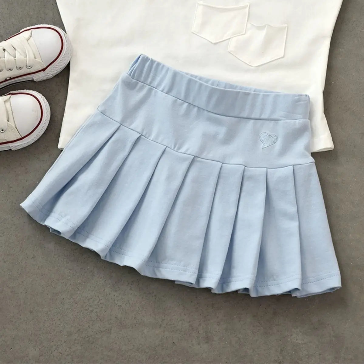 Cute Girls Pleated Skirt with Heart Print for Ages 7-13
