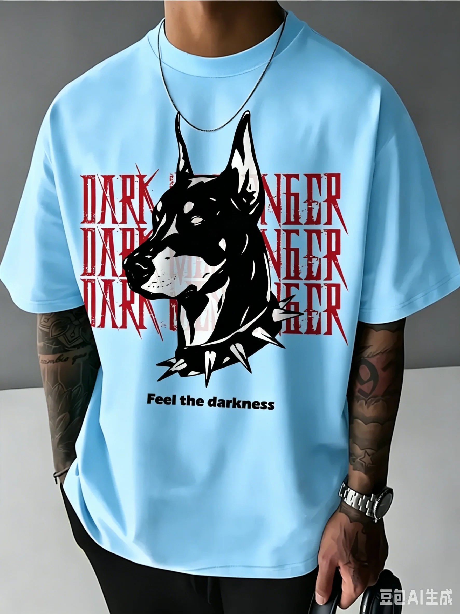 Men's Loose T-shirt - Dark Aesthetic Doberman Print - Street Style Casual Wear - Breathable Cotton Round-neck Short-sleeved Top
