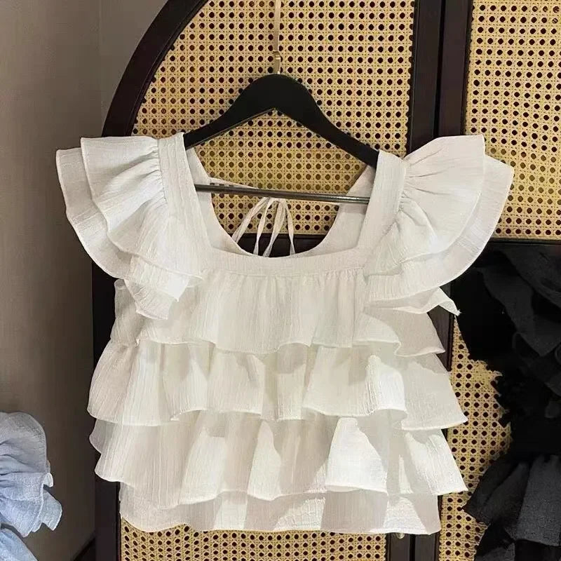 Girls Casual Cotton Ruffled Sleeveless Summer Blouse