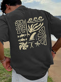Men's Black Yellow Tropical Beach Graphic T-shirt