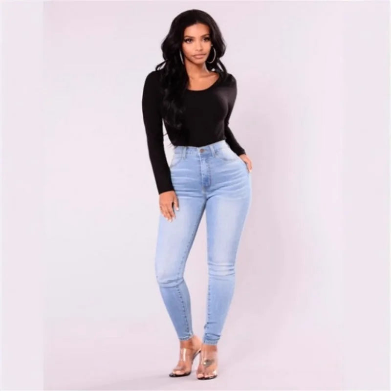 High Waist Denim Skinny Jeans for Women with Pockets