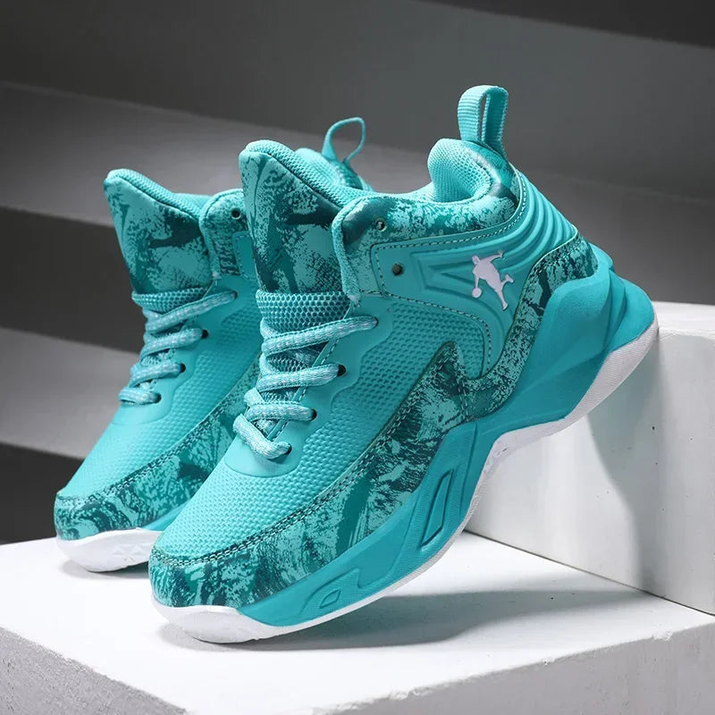 MaiJiaKa Boys Basketball Shoes Leather Sneakers for Kids