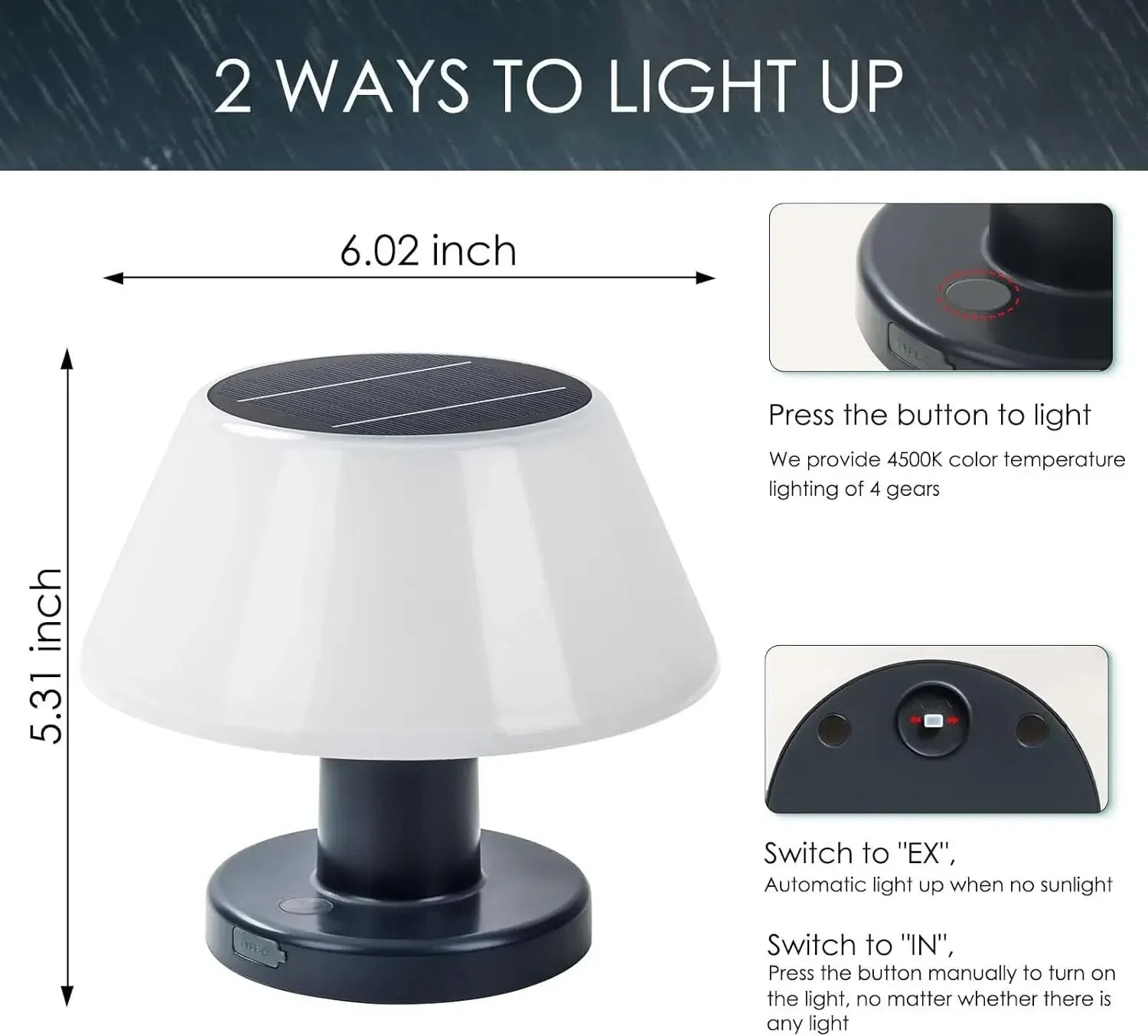 Dimmable Solar LED Garden Lamp with ABS Body for Outdoor Use