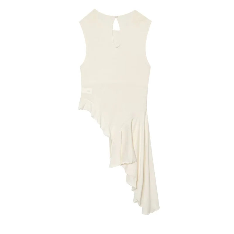 Women's Asymmetrical White Sleeveless Top by Guobioziy
