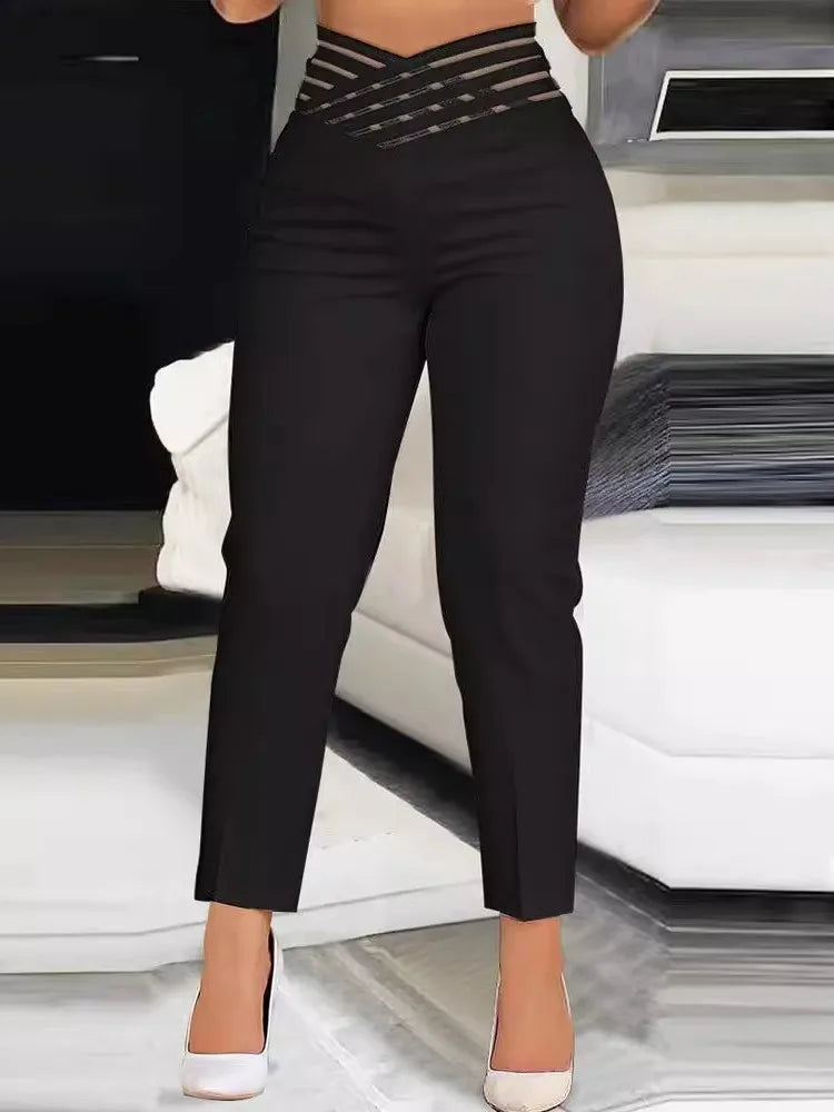 High Waist Hollow Out Black White Skinny Ankle Pants for Women