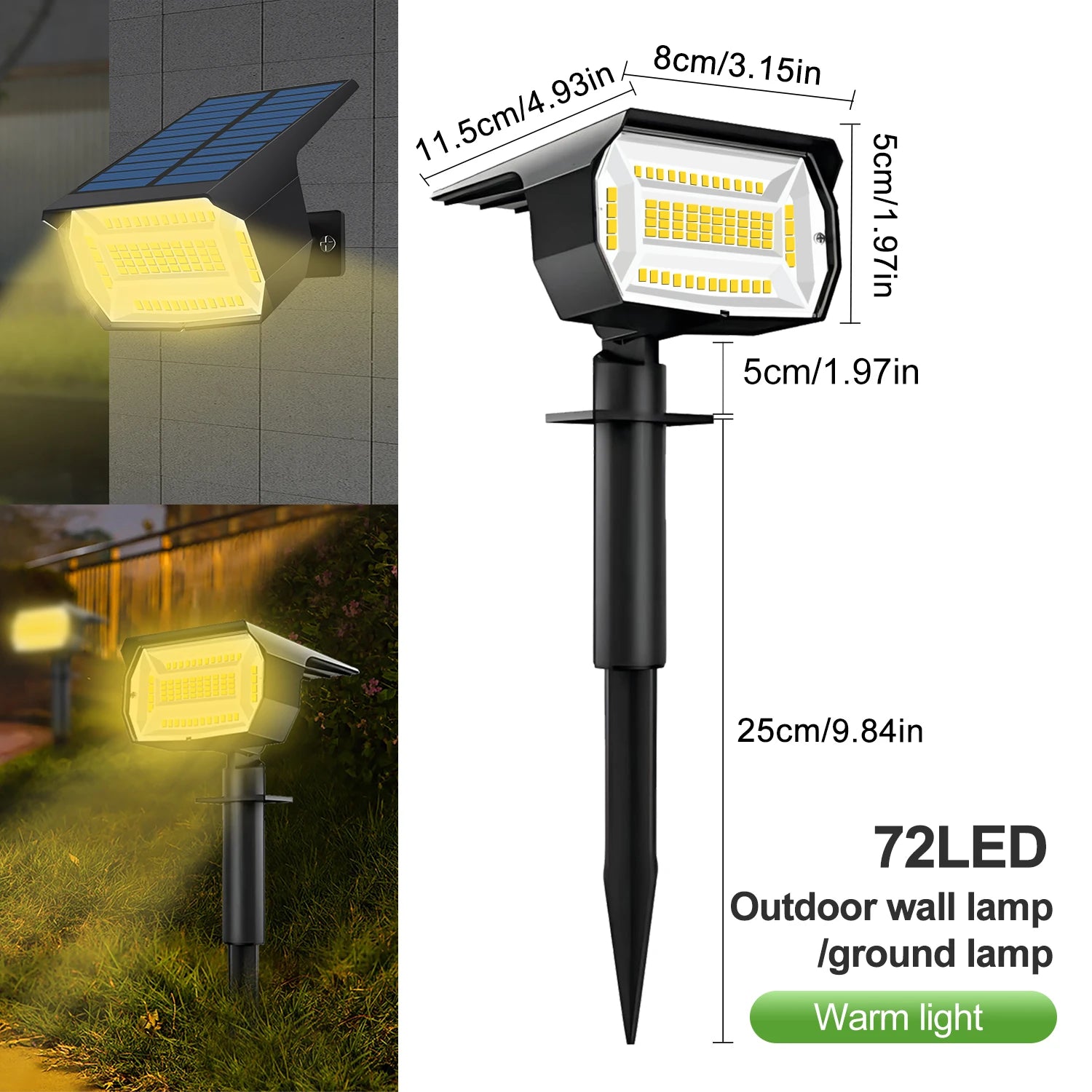 72 LED Solar Landscape Spotlights with IP65 Waterproof Design