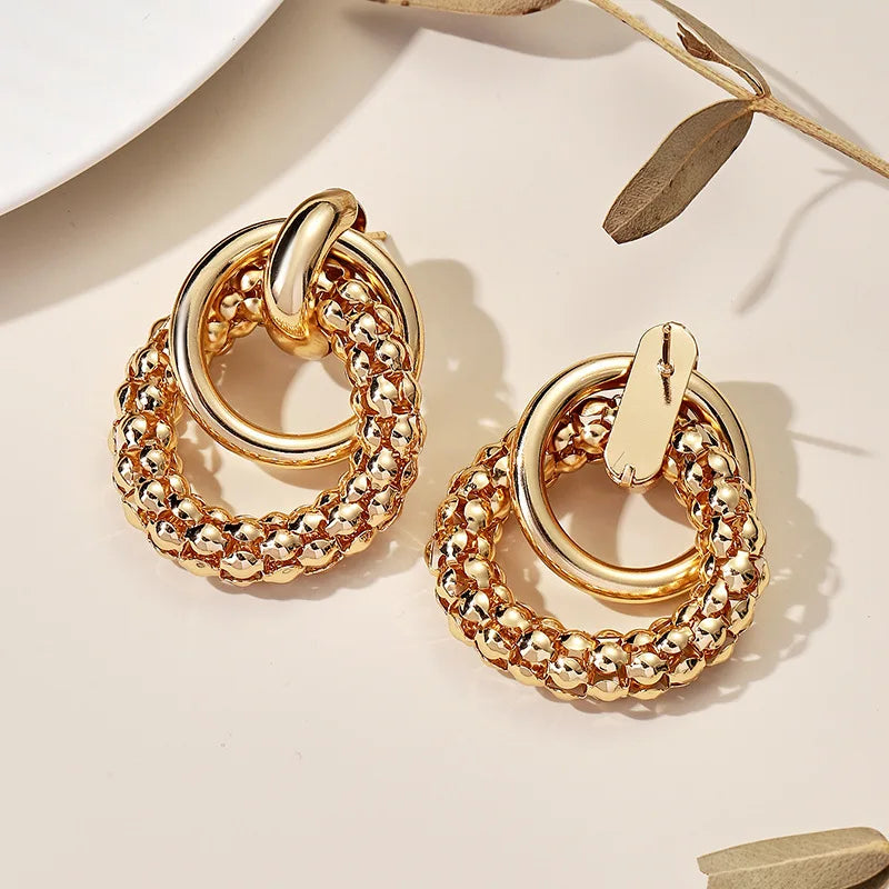 Trendy Women Drop Earrings Big Shiny Round Metal Design