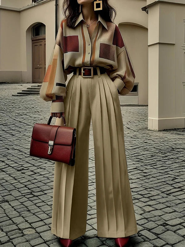 Khaki Wide Leg Pleated Pants for Women by OSHOPLIVE