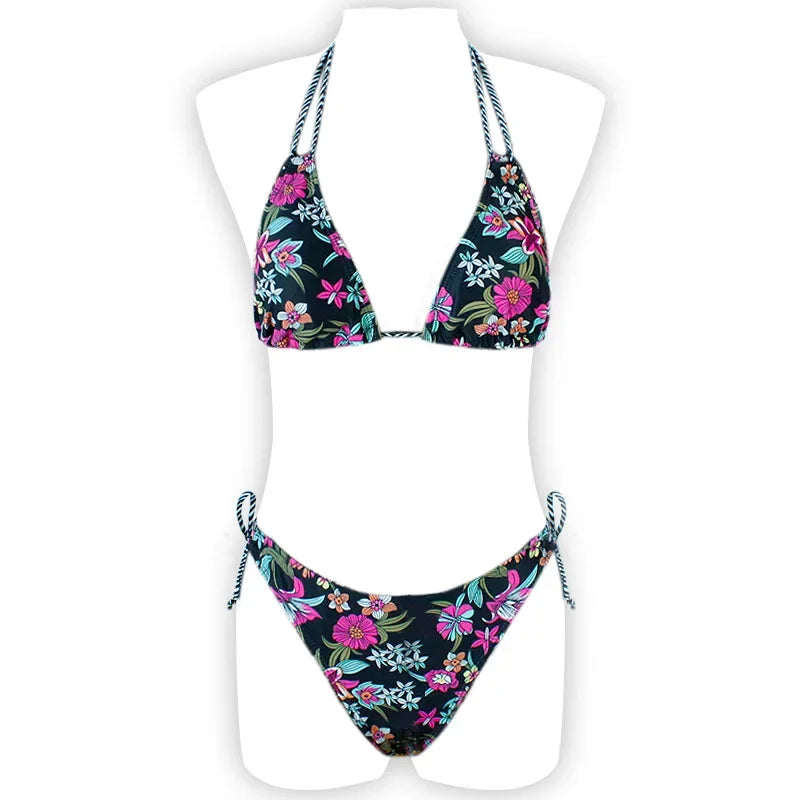 Floral Print Push Up Bikini Set for Women in Polyester Blend
