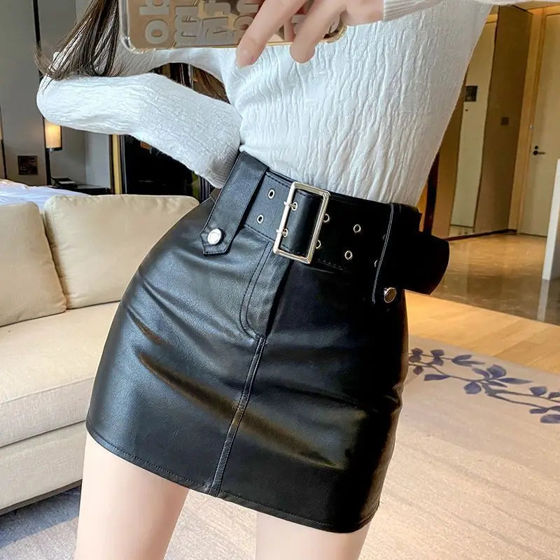 Vintage Black Leather Mini Skirt for Women by MALEY LifeStyle
