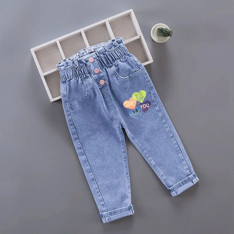 Girls Denim Pencil Pants with Elastic Waist for Casual Wear