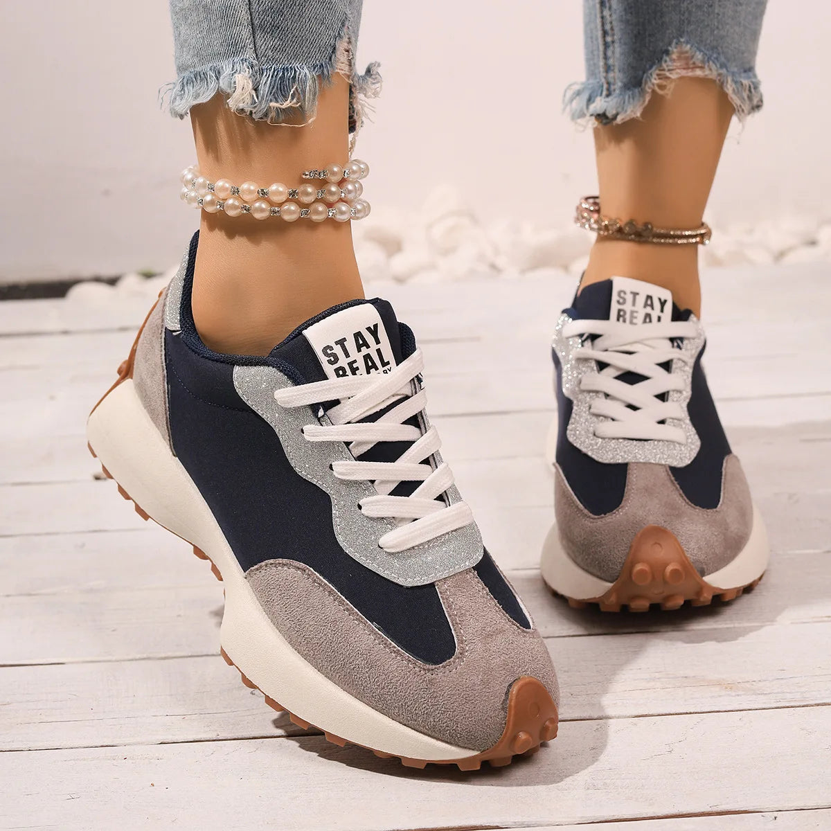 Women Lace Up Platform Sneakers for Autumn Walking