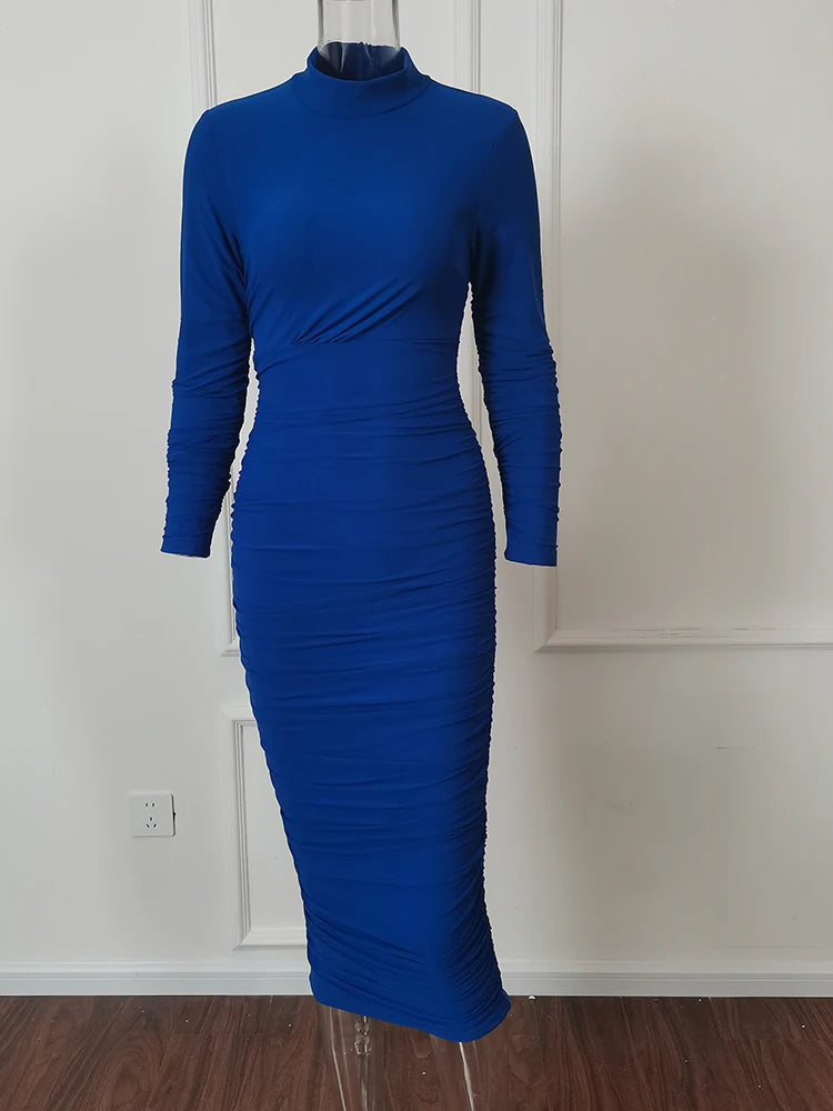 Elegant Long Sleeve Bodycon Dress for Women in Solid Color