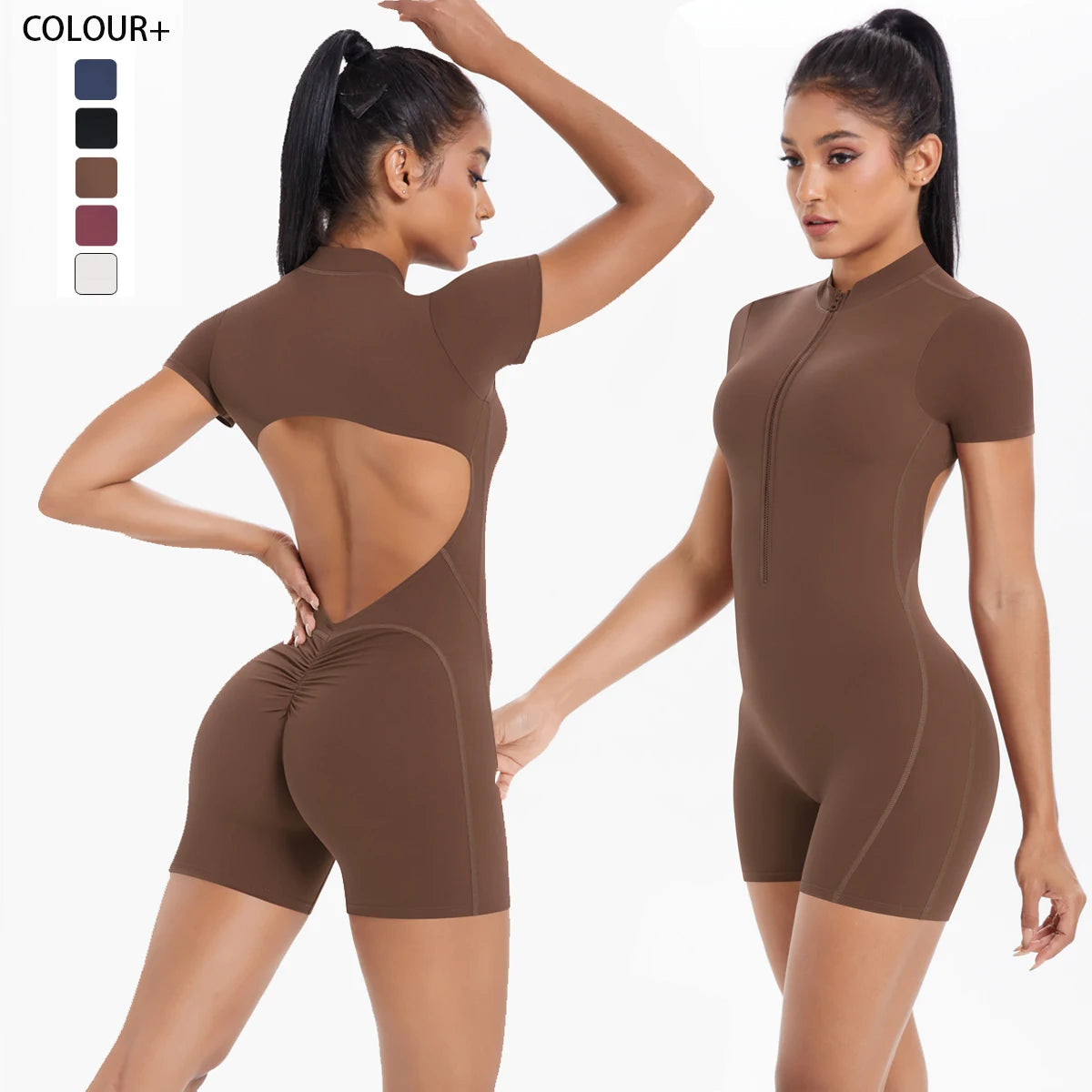 Rooftrellen Women's Short Zipper Gym Jumpsuit for Yoga