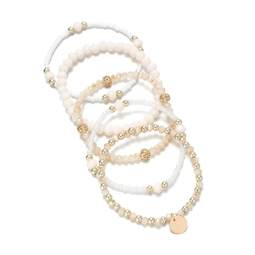 5Pcs Resin Beaded Bracelet Set for Women in Classic Style