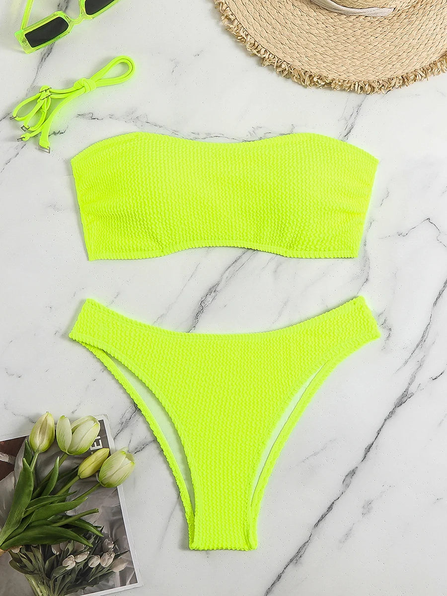 RUAON Women's Summer Bikini Set with Bandeau Neckline