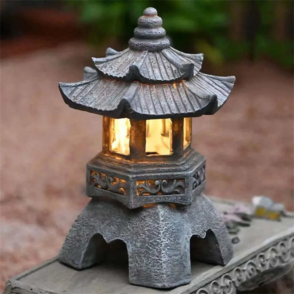 Solar Powered Zen Pagoda Lantern for Outdoor Garden Decor