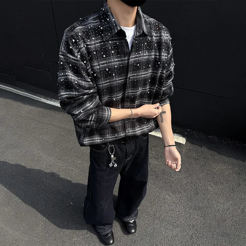 LUZHEN Men's Casual Plaid Long Sleeve Shirt for Spring