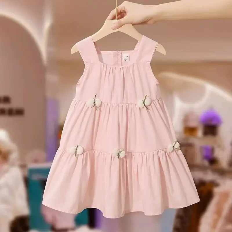 Girls' Summer A-Line Dress in Solid Color by bywindto