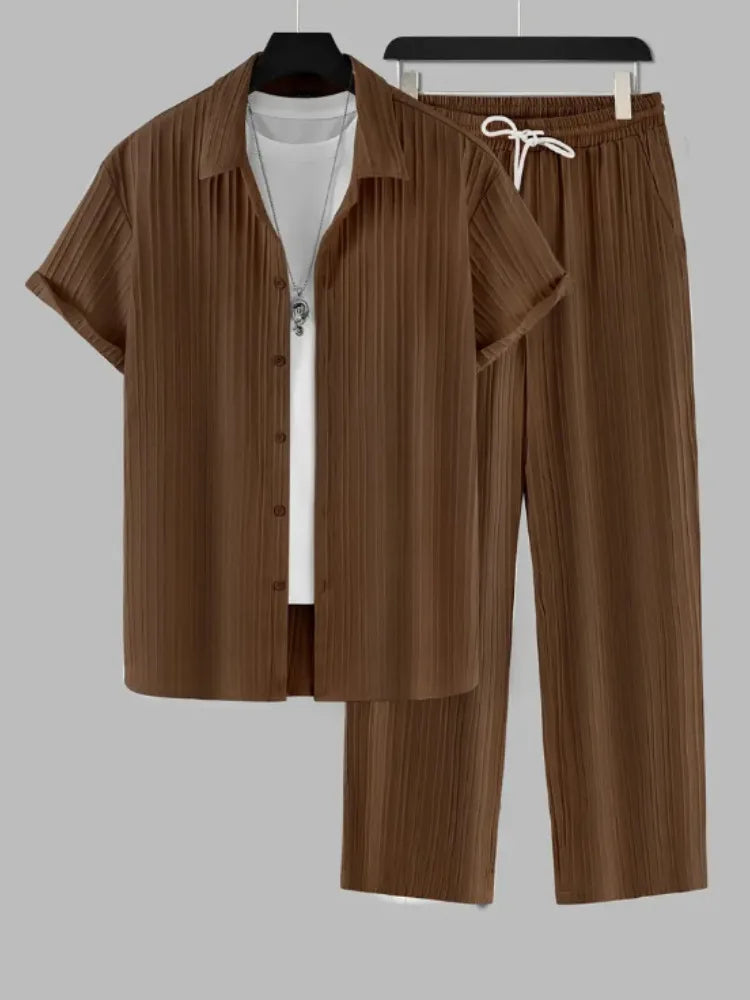 Ayrbao Men's Casual Summer Suit Set for Travel and Leisure