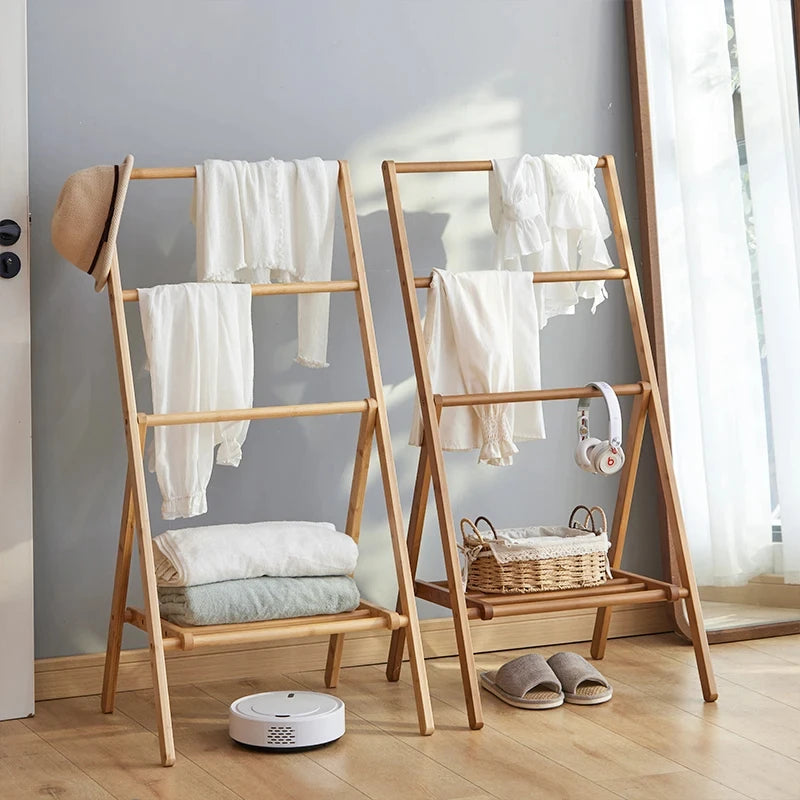 Brown Bamboo Bedside Clothes Rack for Bedroom Organization