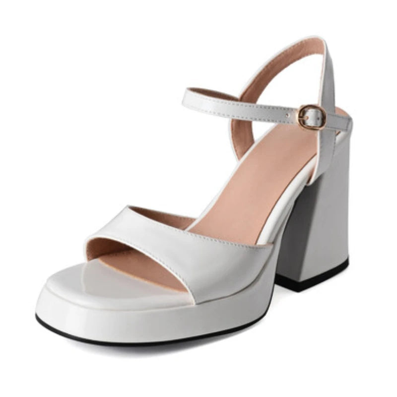 KNCOKAR Women's Microfiber Platform Sandals with Square Heels