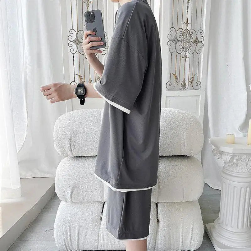 Men's Summer Solid Color 2-Piece T-Shirt and Shorts Set Casual Wear