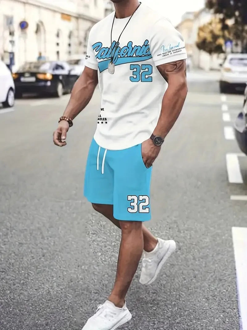 Men's Summer Casual 3D Printed Polyester T-Shirt Set
