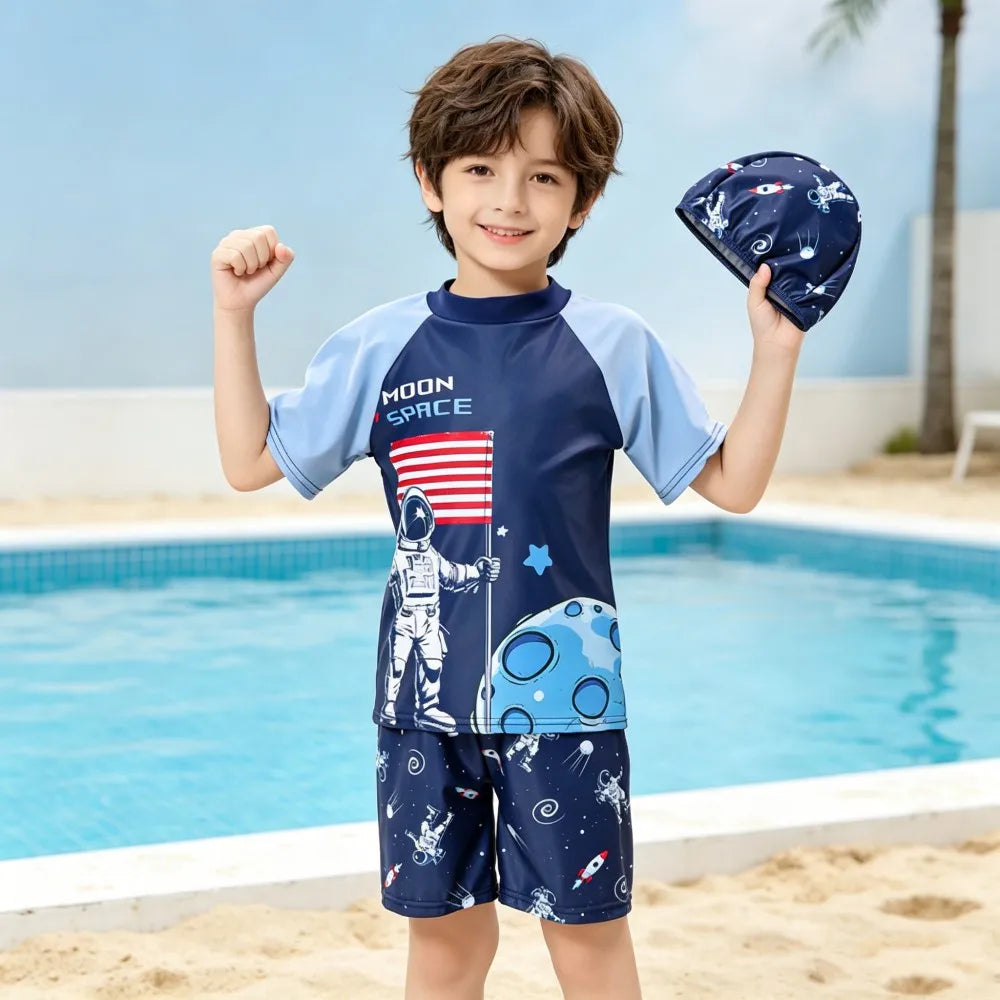 Boys Cartoon Swimwear 3 Piece Set for Ages 3 to 12