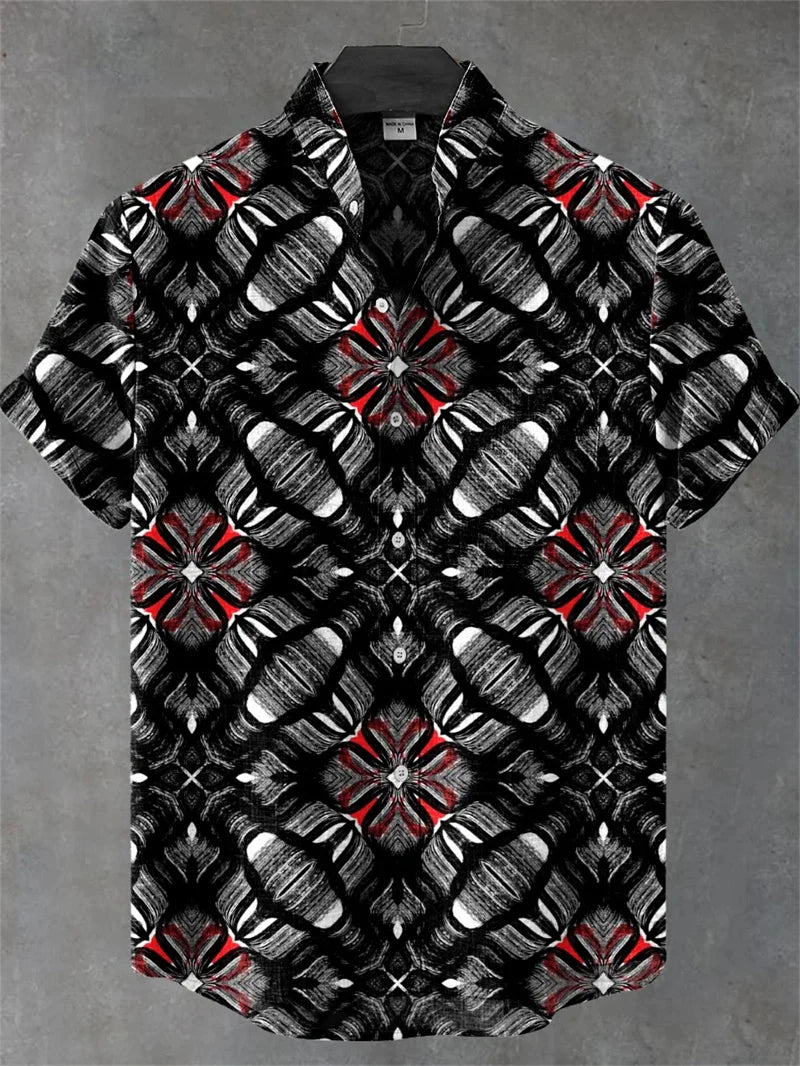 New Vintage Style Men's Linen Short Sleeve Shirt Flower Top Fashion Casual Holiday Fashion Men's Printed Shirt