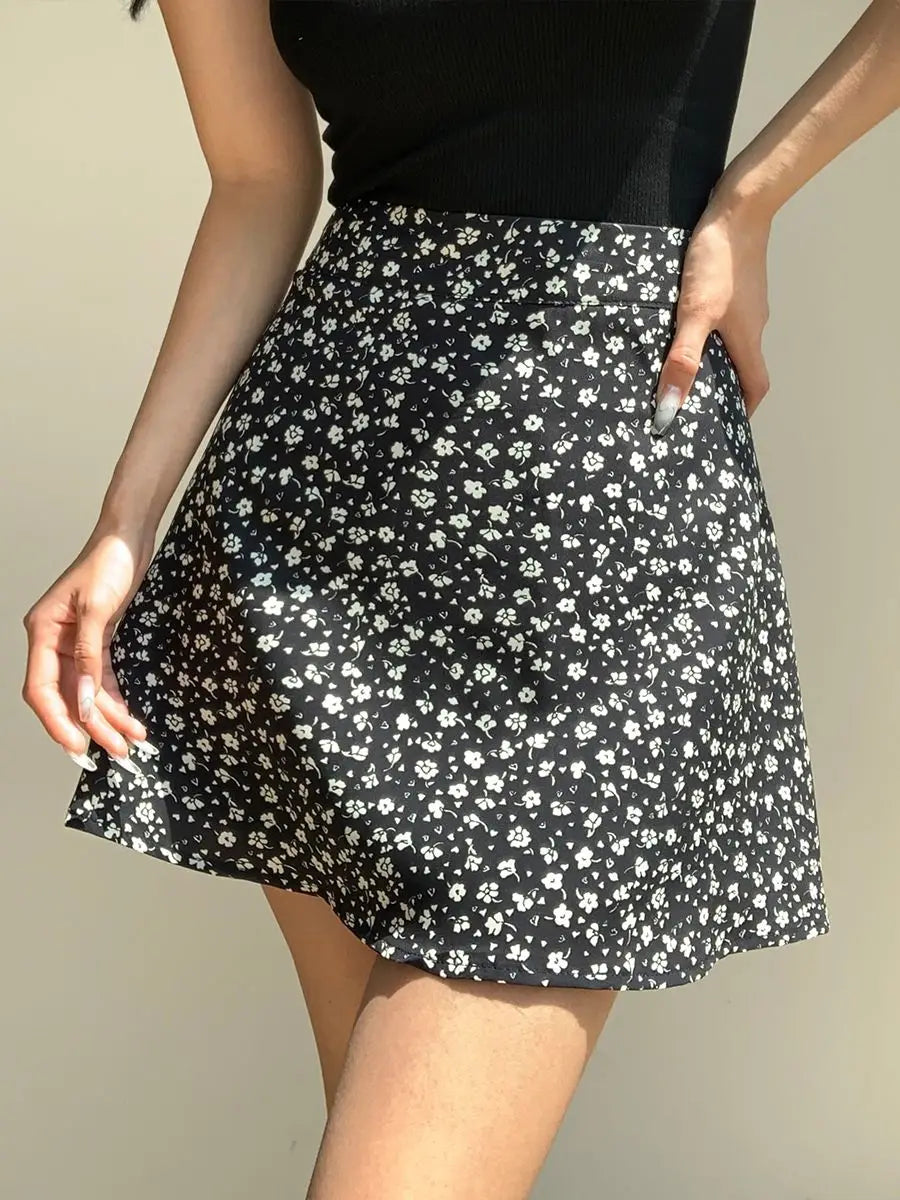 Floral Red High Waist Mini Skirt for Women in Chiffon