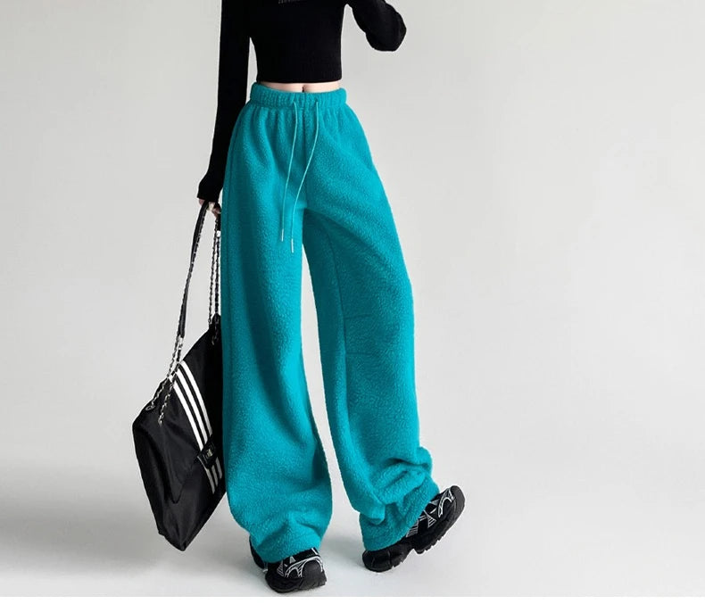 Women's High-Waist Wide-Leg Pants in Double-Sided Fleece