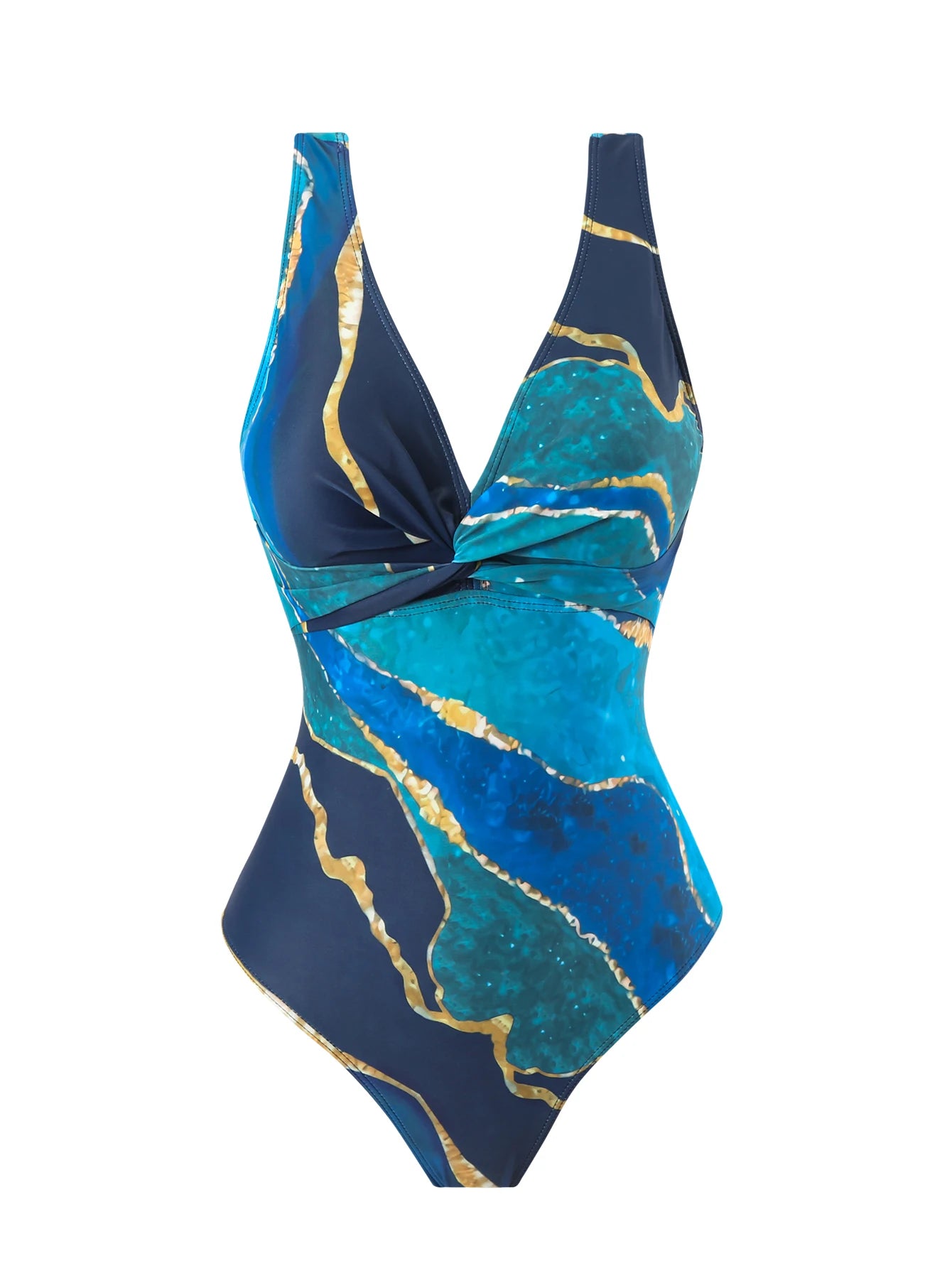 Blue Marble Print One-Piece Swimsuit for Women