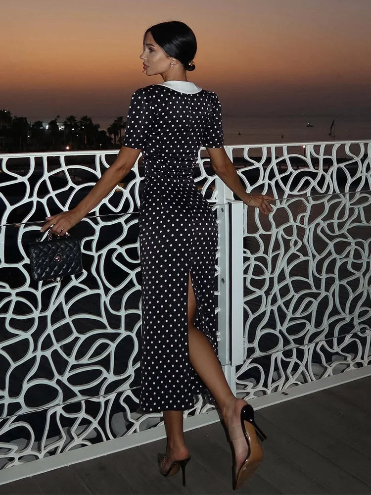 Dot Printed Sheath Dress for Women by HUHUGIRL