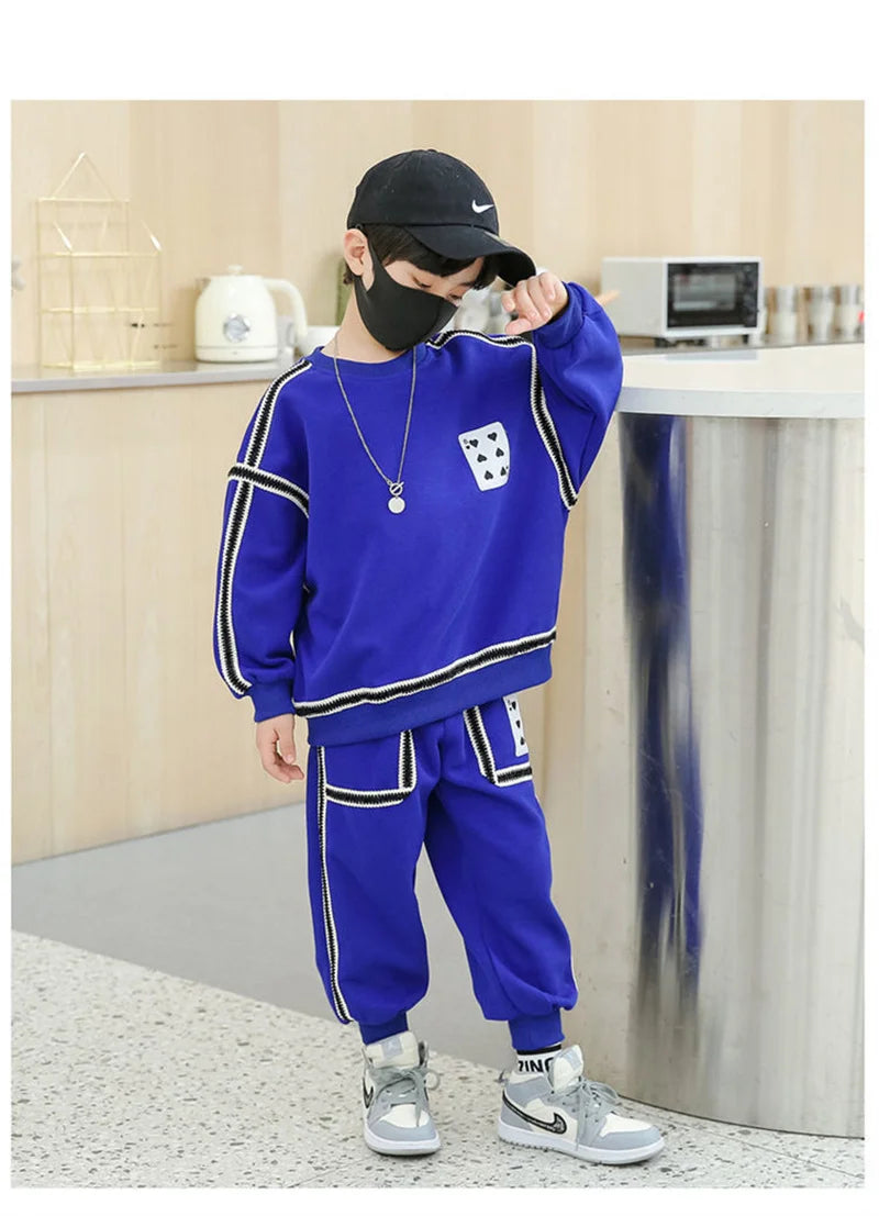 Boys Casual Sports Suit Set in Blue Black for Ages 5-12
