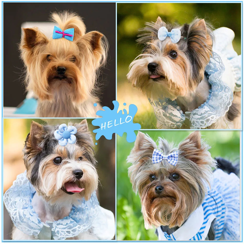 Elegant Handmade Blue Puppy Hair Bows for Stylish Dogs