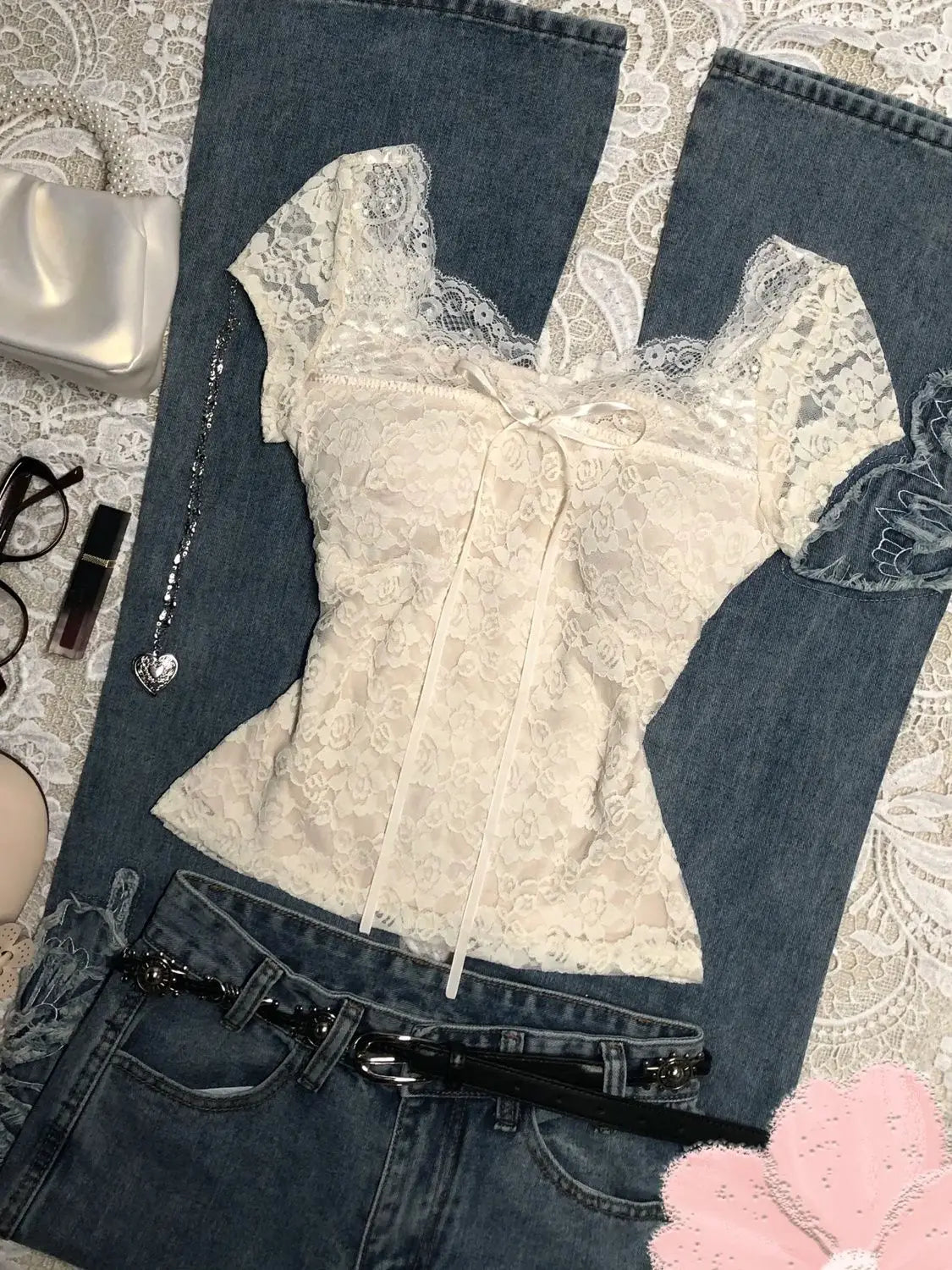 Floral Lace Halter Blouse for Women by ZHUOLIN