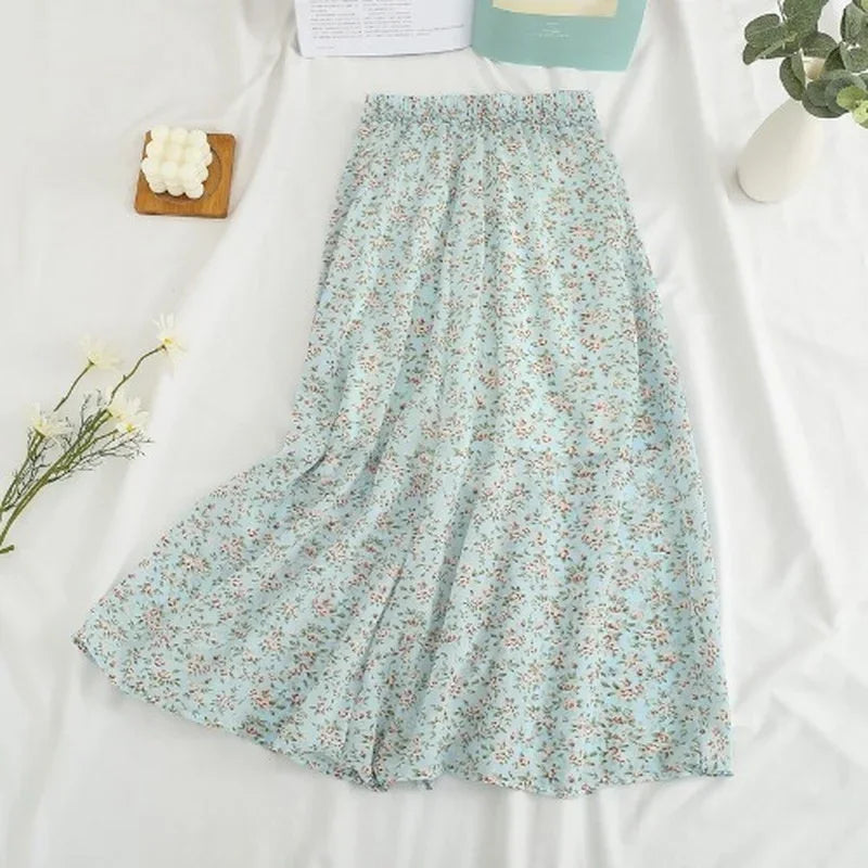 Floral Chiffon Skirt for Women - High-Waisted Beach Style