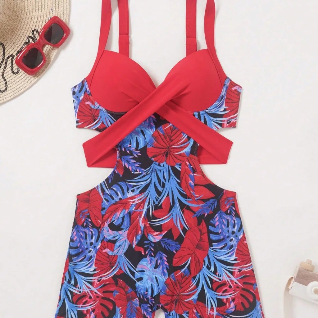 Backless Women's Lingerie Swimsuit in Tropical Print