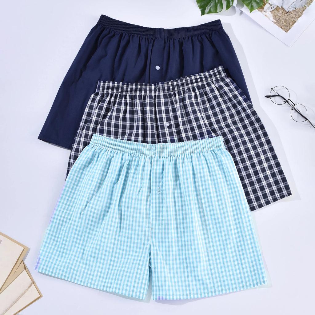 Comfortable Cotton Boxer Shorts for Men in Striped Plaid