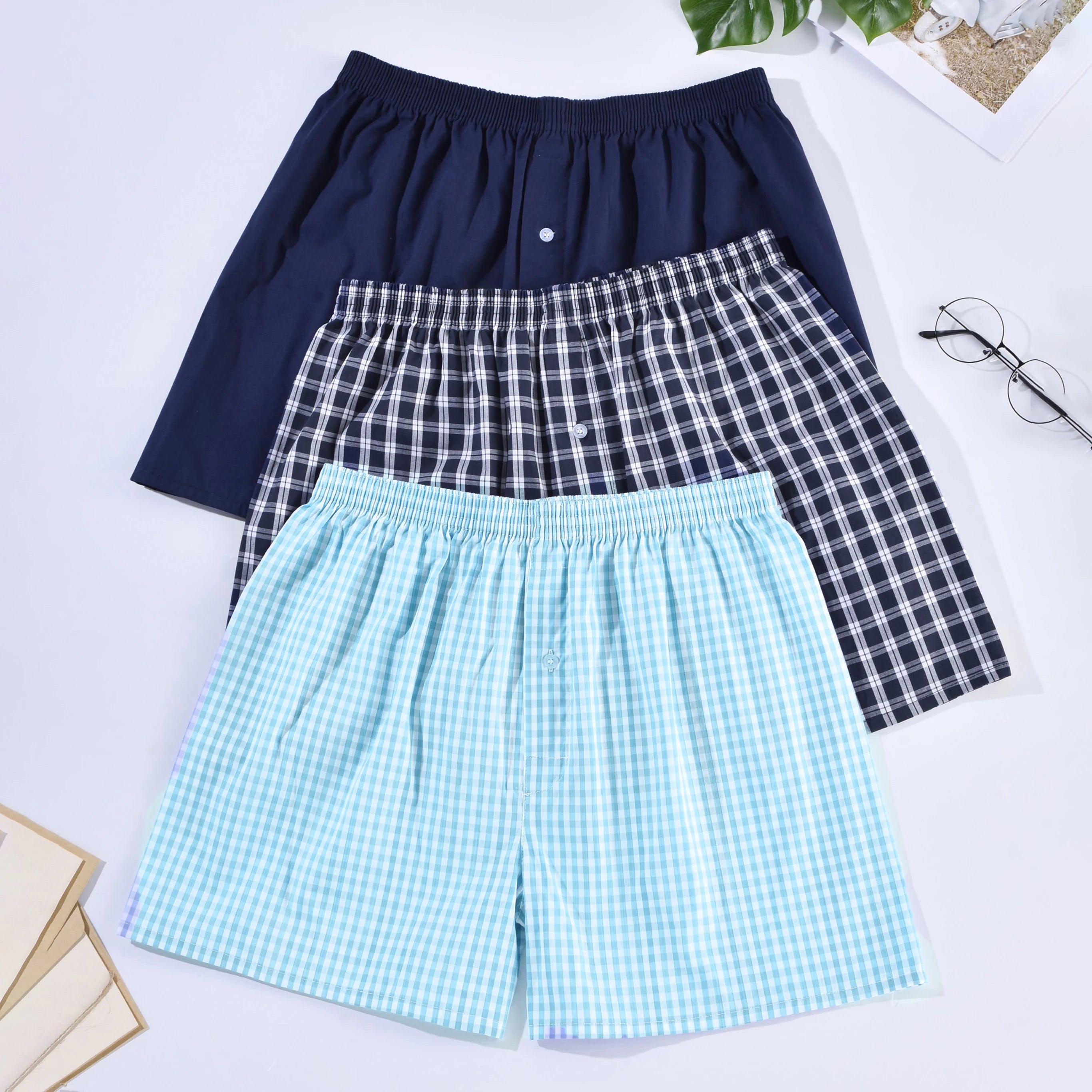 Comfortable Cotton Boxer Shorts for Men in Striped Plaid