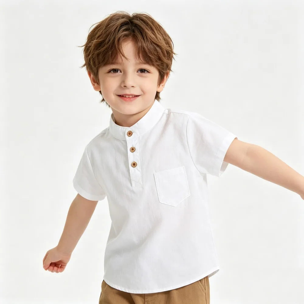 Boys Cotton Short Sleeve Dress Shirt Blouse for Summer