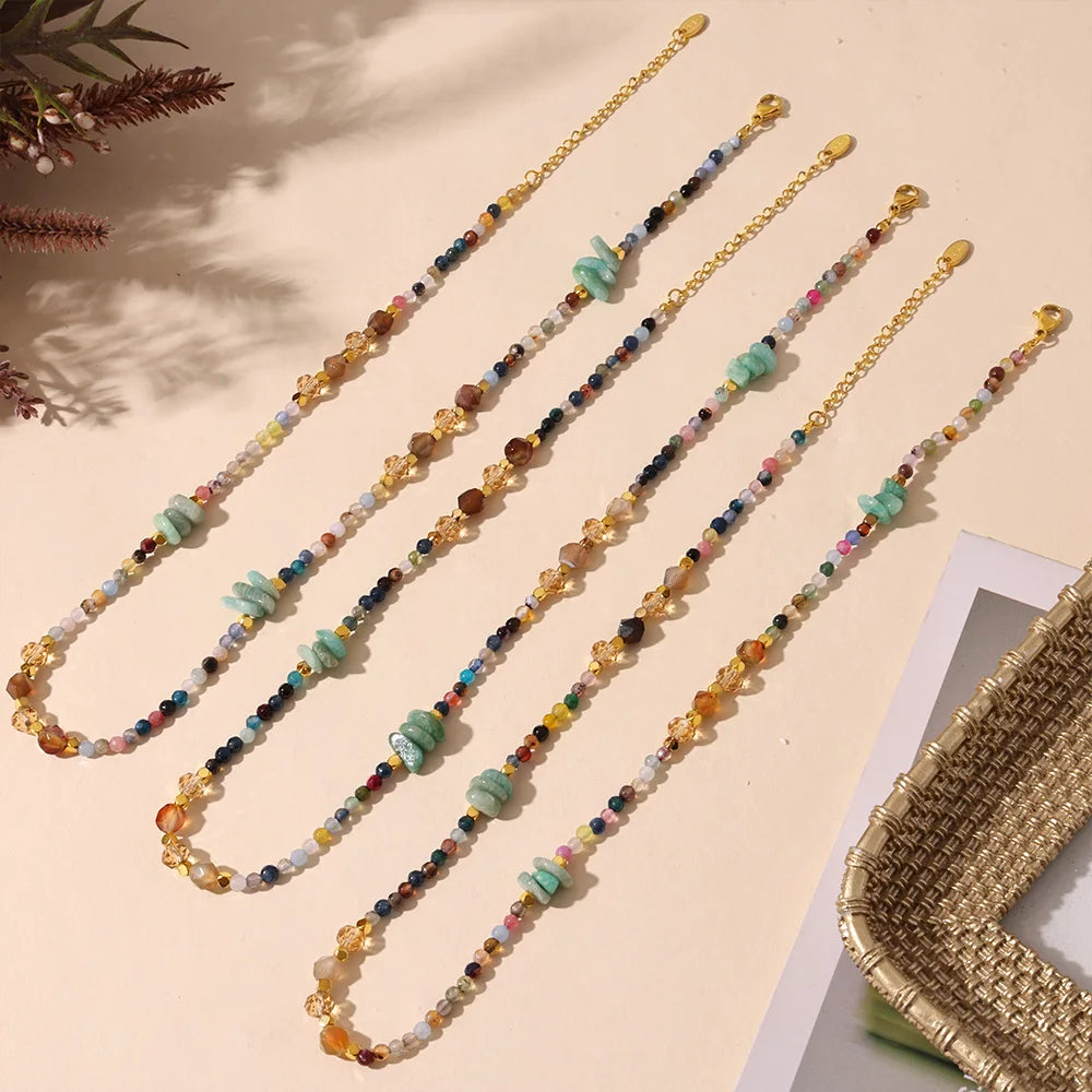 Colorful Stainless Steel Necklace with Irregular Crystal Stones