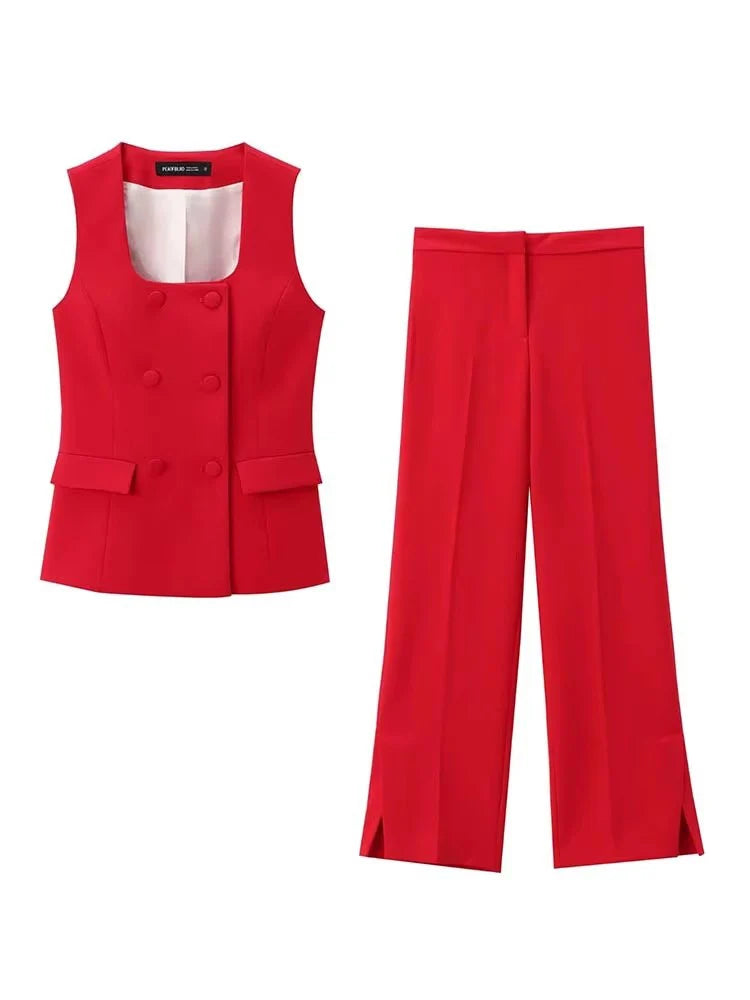 Klkxmyt Women's Vintage Office Suit Set with Chic Vest and Pants